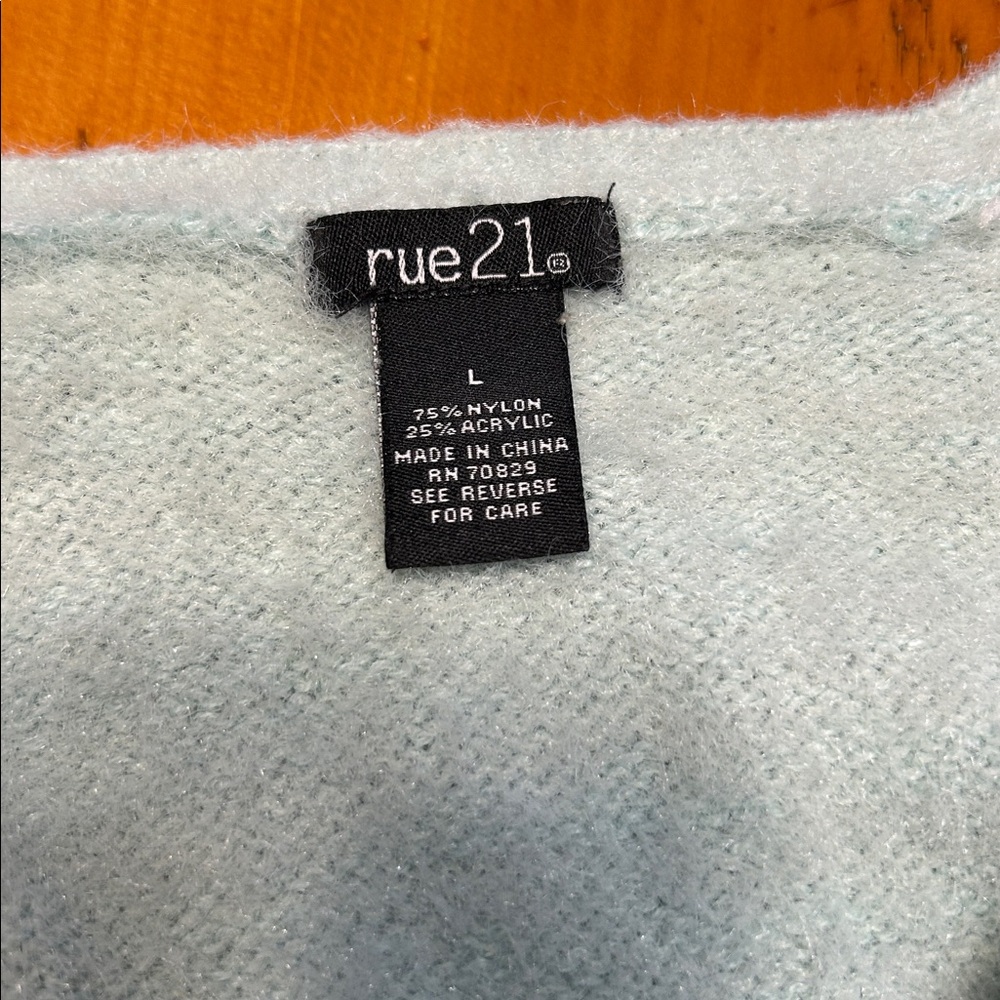 Rue21 Cropped Fuzzy Puffy Sleeve Light Mint Green Sweater Women's Size Large - Picture 5 of 7